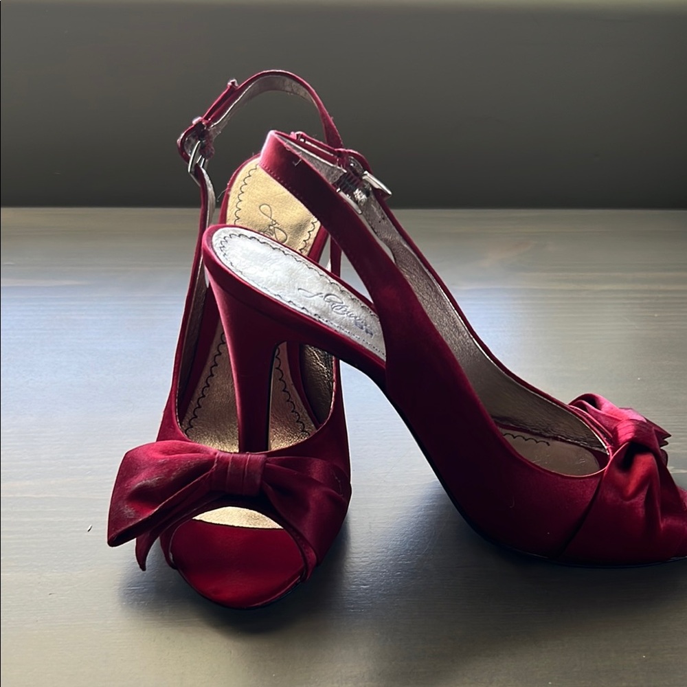 Elegant Burgundy Peep-Toe Heels